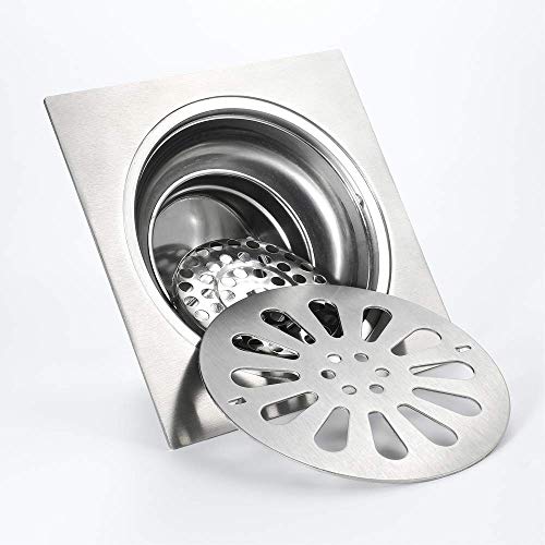 IUYJVR Drenaje de Ducha Cuadrado de 6 Pulgadas con Tapa extraíble Trampa para el Cabello Multiusos de Acero Inoxidable 304 Drenaje de Piso antiobstrucción con colador de Cabello para baño