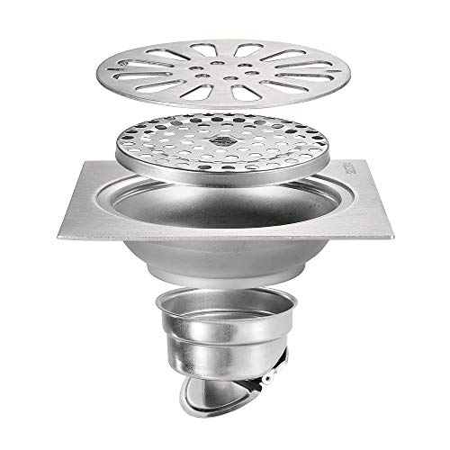 IUYJVR Drenaje de Ducha Cuadrado de 6 Pulgadas con Tapa extraíble Trampa para el Cabello Multiusos de Acero Inoxidable 304 Drenaje de Piso antiobstrucción con colador de Cabello para baño
