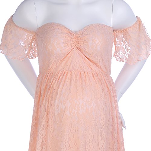 IWEMEK Vestido de Maternidad Mujer Fiesta Largos Boda Mujer Embarazada Encaje Floral Foto Shoot Vestidos Faldas Fotográficas de Maternidad Apoyos de Fotografía Playa Rosa XL