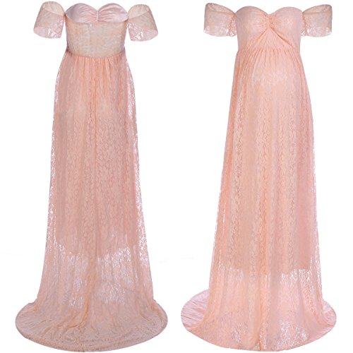 IWEMEK Vestido de Maternidad Mujer Fiesta Largos Boda Mujer Embarazada Encaje Floral Foto Shoot Vestidos Faldas Fotográficas de Maternidad Apoyos de Fotografía Playa Rosa XL