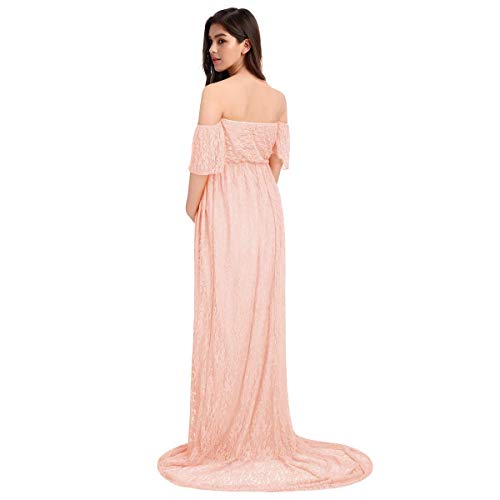 IWEMEK Vestido de Maternidad Mujer Fiesta Largos Boda Mujer Embarazada Encaje Floral Foto Shoot Vestidos Faldas Fotográficas de Maternidad Apoyos de Fotografía Playa Rosa XL