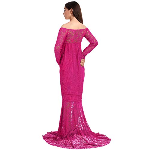 IWEMEK Vestido de Maternidad Mujeres Encaje Fiesta Largos Boda Vestido Embarazada Larga Faldas Fotográficas de Maternidad Apoyos de Fotografía Vestidos de Cóctel Rosa Caliente XL