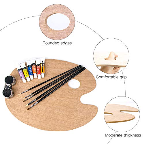 IWILCS Paleta de pintura de 2 piezas, paleta de pintura de madera, paleta de pintura al óleo con orificio para el pulgar para pintura al óleo de acuarela acrílica en forma ovalada, 300 mm * 200 mm