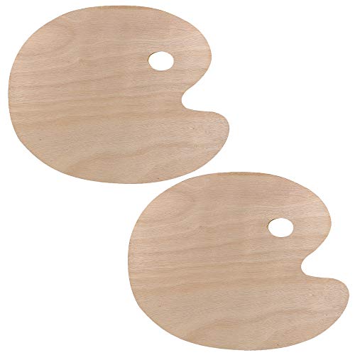 IWILCS Paleta de pintura de 2 piezas, paleta de pintura de madera, paleta de pintura al óleo con orificio para el pulgar para pintura al óleo de acuarela acrílica en forma ovalada, 300 mm * 200 mm