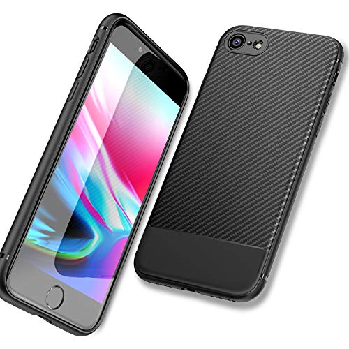 J Jecent Funda iPhone SE 2020 / iPhone 8 / iPhone 7 [Textura Fibra de Carbono] Carcasa Ligera Silicona Suave TPU Gel Bumper Case Cover de Protección Antideslizante [Anti-Rasguño] [Anti-Golpes] - Negro