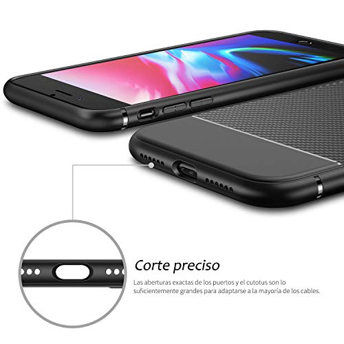 J Jecent Funda iPhone SE 2020 / iPhone 8 / iPhone 7 [Textura Fibra de Carbono] Carcasa Ligera Silicona Suave TPU Gel Bumper Case Cover de Protección Antideslizante [Anti-Rasguño] [Anti-Golpes] - Negro
