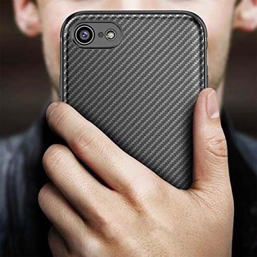 J Jecent Funda iPhone SE 2020 / iPhone 8 / iPhone 7 [Textura Fibra de Carbono] Carcasa Ligera Silicona Suave TPU Gel Bumper Case Cover de Protección Antideslizante [Anti-Rasguño] [Anti-Golpes] - Negro