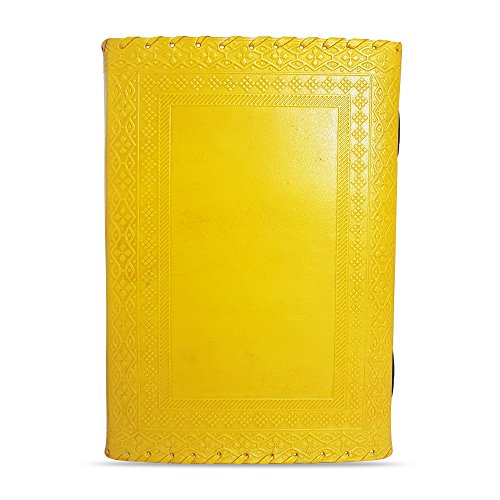 Jaald 25 cm Libreta Notas Cuaderno Hojas Diario Album Hecho a Mano con Cubierta de Cuero y Cerradura Llave Candado - Amarillo
