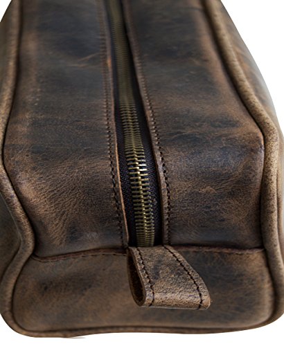 Jaald Bolsa Maletín Estuche Neceser De Cuero Piel para Aseo Baño Kit Afeitar Maquillaje Cosmético Medicinas Impermiable Regalo Bolso Hombre Leather Toiletry Bag Dopp Regalo De Padrinos De Boda