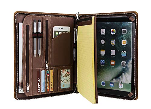 JAALD Folder Portafolio Porta Documentos en Cuero con Cremallera Zipper Profesional A4 Compatible con Ipad Pro 33 cm