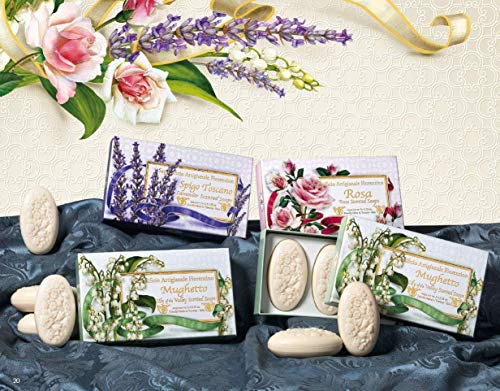 Jabón de lavanda, ovalado con relieve tallado ramo de flores, pack regalo de 3 jabones de 100 g, italiano hecho a mano de Fiorentino
