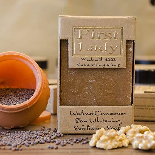 Jabón exfoliante de nuez y canela para blanquear la piel, hecho a mano, 125 g, de First Lady.
