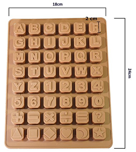 Jabón profesionales 48 letras Números carácter especial cubitos silicona Jabón molde color chocolate Forma (24 * 18 * 1,5 cm)