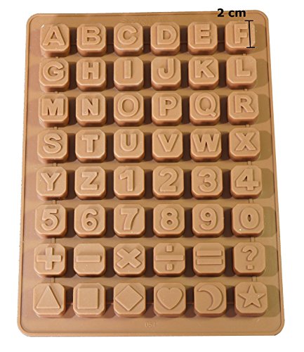 Jabón profesionales 48 letras Números carácter especial cubitos silicona Jabón molde color chocolate Forma (24 * 18 * 1,5 cm)