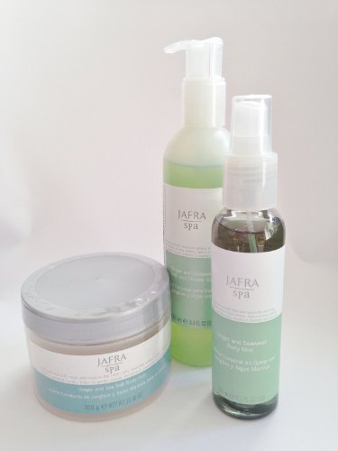 Jafra SPA Set: Ginger y Sal marina Exfoliación del cuerpo + Ginger Y Algas Gel de ducha + Ginger Y Algas Cuerpo Spray