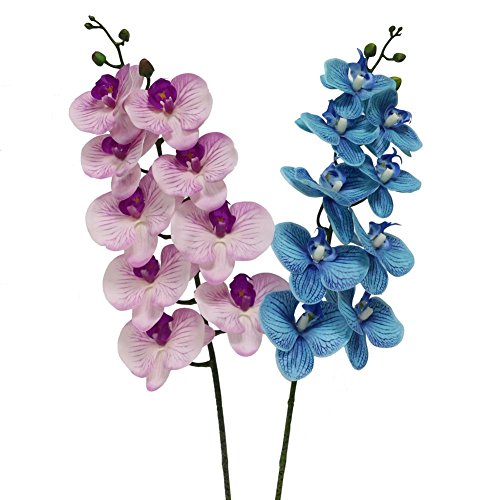 jarown 2pcs 9 cabezas artificiales Phalaenopsis Orquídea 38 "ramas Real Touch flores letax para casa oficina decoración, melamina, morado rosa, 38 pulgadas