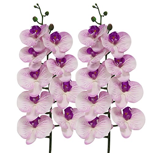 jarown 2pcs 9 cabezas artificiales Phalaenopsis Orquídea 38 "ramas Real Touch flores letax para casa oficina decoración, melamina, morado rosa, 38 pulgadas