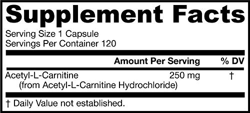 Jarrow Formulas Acetyl L-Carnitine, 250mg - 120 Cápsulas