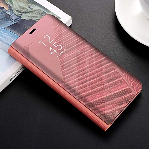 JAWSEU Funda Compatible con Samsung Galaxy A7 2018/A750 Espejo Libro Flip Soporte Plegable Cierre Magnético Funda Transparente Silicona TPU+PC Duro Completo Protectora Carcasa con Enchapado,Oro Rosa