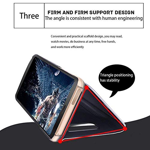 JAWSEU Funda Espejo Compatible con Samsung Galaxy A6 Plus 2018 Flip Tapa Libro Caso Duro Ultra Delgada Brillante Standing Translucent Window View Delantera y Trasera Completa Protectora Carcasa,Oro