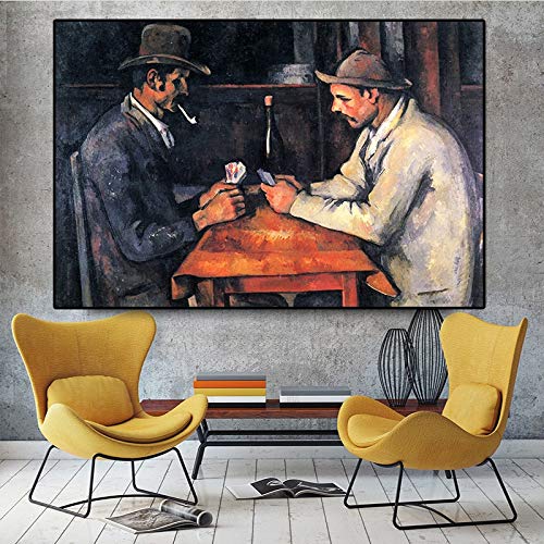Jbclly Jugadores de Cartas Paul Cezanne Pintura al óleo sobre Lienzo Carteles e Impresiones Imagen de Arte de Pared para Sala de Estar Decoración escandinava (sin Marco) A4 60x100CM