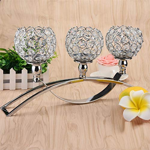 Jbsceen Candelabro Cristalino de 3 Brazos Tenedor de Vela de Votivo de Luz de Té Decoración de Casa, Oro/Plata (Plata)