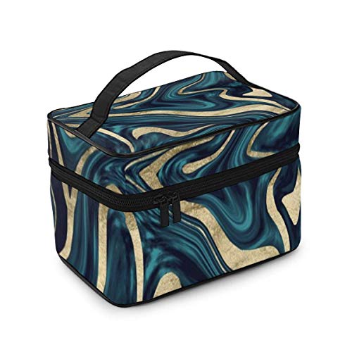 JDYU Verde Azulado Azul Marino Dorado mármol decoración Arte Maquillaje Bolsa Grande cosmética Estuche Estuche de Maquillaje Organizador Neceser Bolsa de Viaje para Mujeres