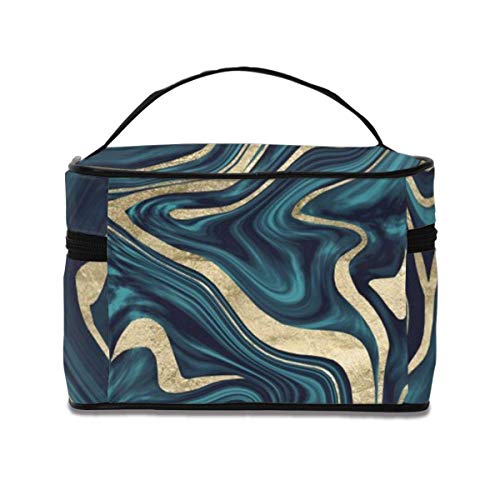 JDYU Verde Azulado Azul Marino Dorado mármol decoración Arte Maquillaje Bolsa Grande cosmética Estuche Estuche de Maquillaje Organizador Neceser Bolsa de Viaje para Mujeres