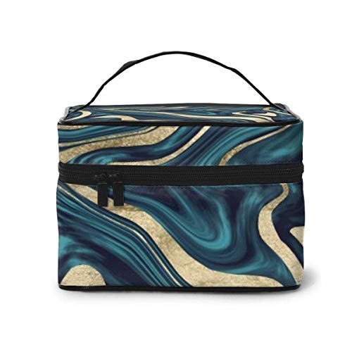 JDYU Verde Azulado Azul Marino Dorado mármol decoración Arte Maquillaje Bolsa Grande cosmética Estuche Estuche de Maquillaje Organizador Neceser Bolsa de Viaje para Mujeres