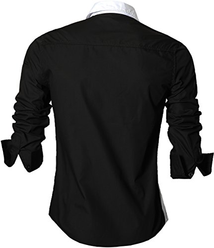 jeansian De Manga Larga De Los Hombres De Moda Slim Fit Camisas Men Fashion Shirts Z018 Black XXL