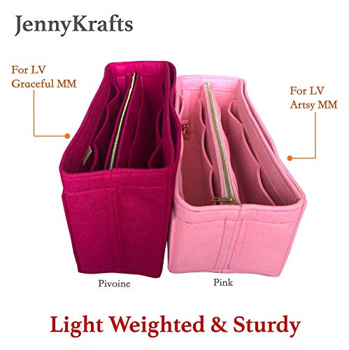 JennyKrafts Inserción de Monedero (Fieltro de 3 mm, Funda Desmontable con Cremallera de Metal Dorado), Bolsillos organizadores para Bolsas de Asas