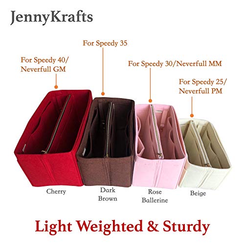 JennyKrafts Inserción de Monedero (Fieltro de 3 mm, Funda Desmontable con Cremallera de Metal Dorado), Bolsillos organizadores para Bolsas de Asas