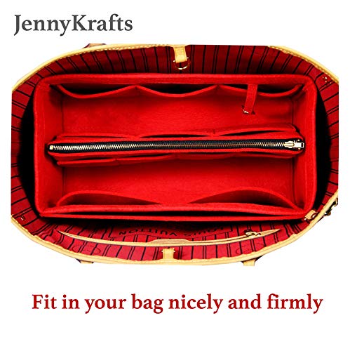 JennyKrafts Inserción de Monedero (Fieltro de 3 mm, Funda Desmontable con Cremallera de Metal Dorado), Bolsillos organizadores para Bolsas de Asas