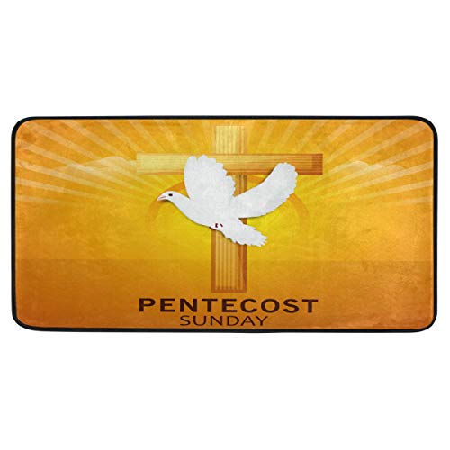 Jereee Happy Pentecostés Sunday Dove Alfombrilla de cocina antideslizante rectangular de poliéster, alfombra de suelo para decoración del hogar, 99 x 20 pulgadas