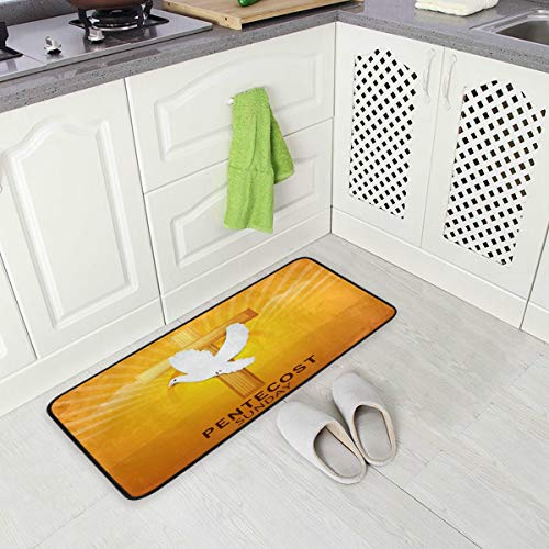 Jereee Happy Pentecostés Sunday Dove Alfombrilla de cocina antideslizante rectangular de poliéster, alfombra de suelo para decoración del hogar, 99 x 20 pulgadas