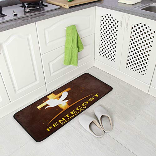 Jereee Happy Pentecostés Sunday Dove Alfombrilla de cocina antideslizante rectangular de poliéster, alfombra de suelo para decoración del hogar, 99 x 20 pulgadas
