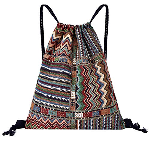 JERFER Impresión con cordón Mochila Bolsa de deporte Mujeres Paquete deportivo Bolsa de playa con bolsillo