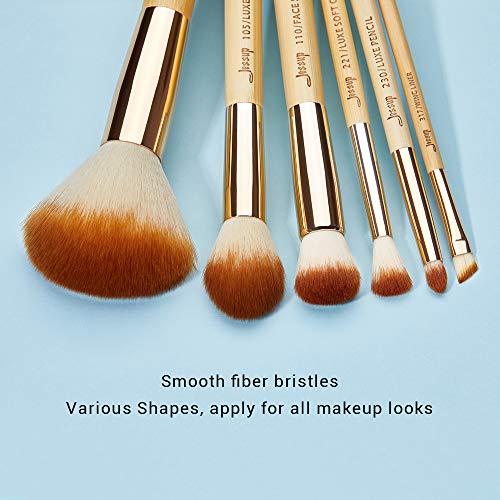 Jessup Brand Beauty 15 pzs. Pinceles de maquillaje de mangos de madera Wodden Handles base Sombra de ojos Lápiz labial Power Buffer hecho a mano Fibra capilar Bambú Set T142