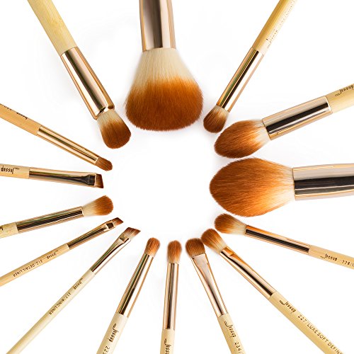 Jessup Brand Beauty 15 pzs. Pinceles de maquillaje de mangos de madera Wodden Handles base Sombra de ojos Lápiz labial Power Buffer hecho a mano Fibra capilar Bambú Set T142