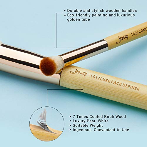 Jessup Brand Beauty 15 pzs. Pinceles de maquillaje de mangos de madera Wodden Handles base Sombra de ojos Lápiz labial Power Buffer hecho a mano Fibra capilar Bambú Set T142
