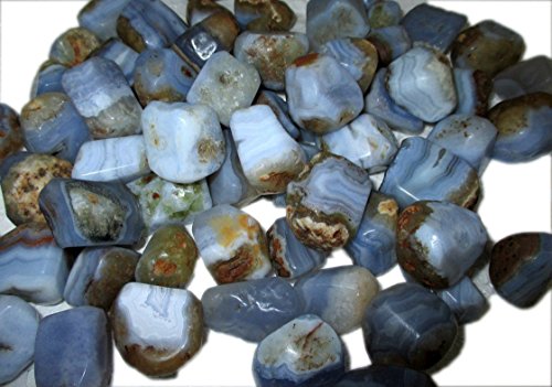 Jet International Wow Blue Lace Agate Tumbled Stone 100 gramos Aprox. La imagen original de 0.75"a 1" pulgada A con bolsa de terciopelo es SOLO una referencia