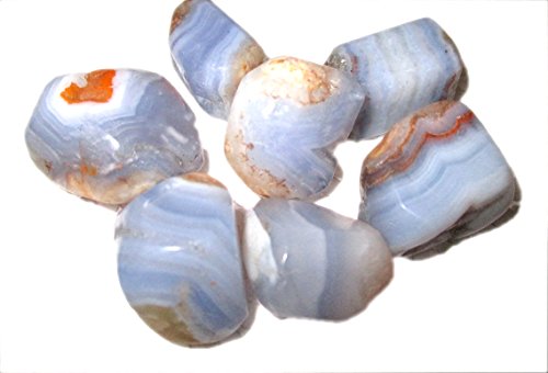Jet International Wow Blue Lace Agate Tumbled Stone 100 gramos Aprox. La imagen original de 0.75"a 1" pulgada A con bolsa de terciopelo es SOLO una referencia