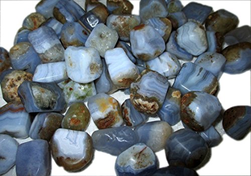 Jet International Wow Blue Lace Agate Tumbled Stone 100 gramos Aprox. La imagen original de 0.75"a 1" pulgada A con bolsa de terciopelo es SOLO una referencia