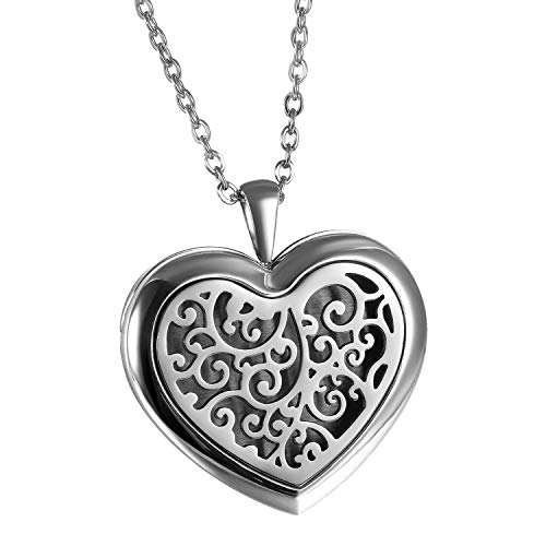 JewelryWe Día de la Madre Collar con Colgante de Aromaterapia Difusor de Aceites Esenciales, Corazón Colgante Medallón de Nubes Collar de Perfume Regalo Original para Su Amor