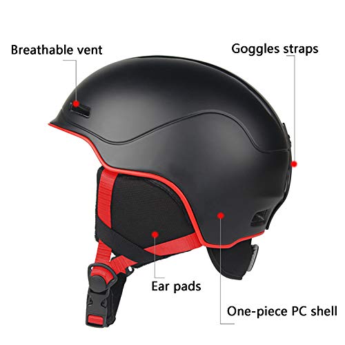 JFF Casco De Esquí para Ciclismo, Invierno, Nieve, Snowboard, Casco De Esquí, Compatible con Gafas De Esquí para Esquiar, Unisex, Ciclismo, Escalada,Negro
