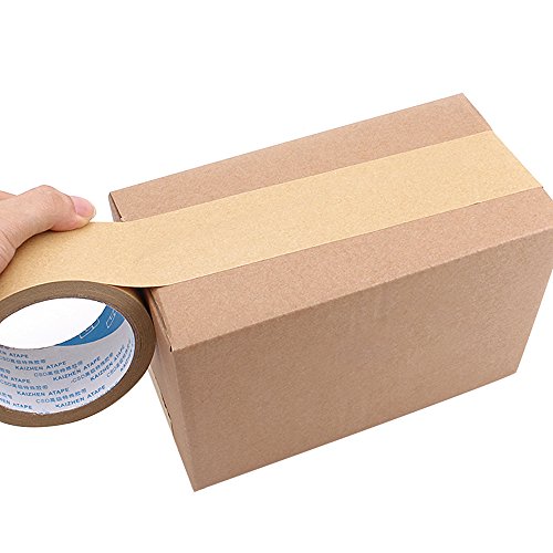 Jia Hu - Cinta adhesiva de papel kraft (5 rollos), diseño de parte trasera plana, para caja de cartón 36 mm