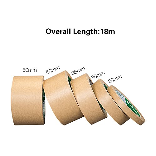 Jia Hu - Cinta adhesiva de papel kraft (5 rollos), diseño de parte trasera plana, para caja de cartón 36 mm