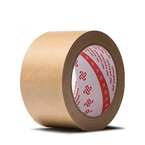 Jia Hu - Cinta adhesiva de papel kraft (5 rollos), diseño de parte trasera plana, para caja de cartón 36 mm