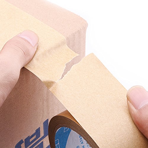 Jia Hu - Cinta adhesiva de papel kraft (5 rollos), diseño de parte trasera plana, para caja de cartón 36 mm