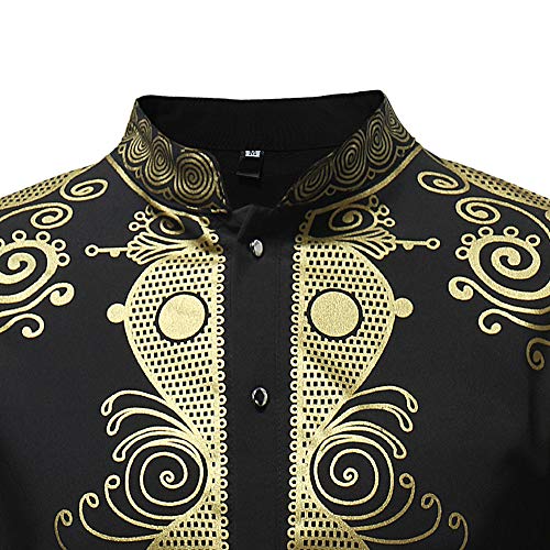 JiaMeng Blusa Blusa Blusa Top de Manga Larga con Estampado Africano Camisetas Hombre Manga Larga